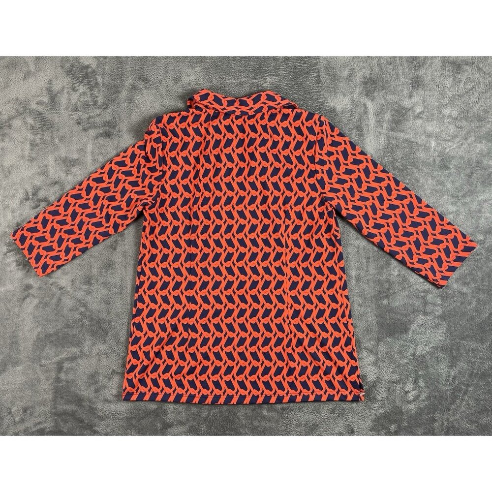 Elizabeth McKay Pull Over Red Blue Top Size L Gold Tone Buttons 3/4 Sleeve - Picture 3 of 8